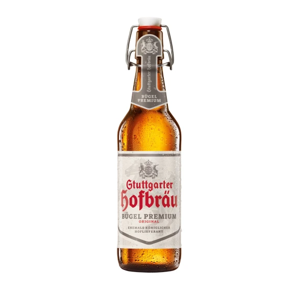 Eine Flasche Stuttgarter Hofbräu Bügel Premium